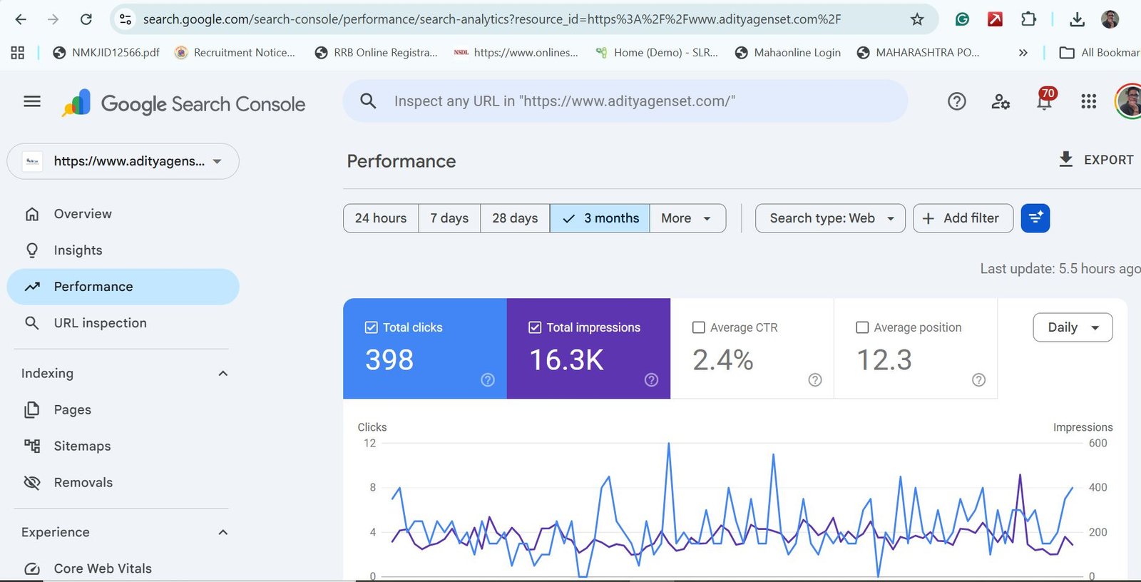 Selected Analytics Snapshot - Google Search Engine Ranking
